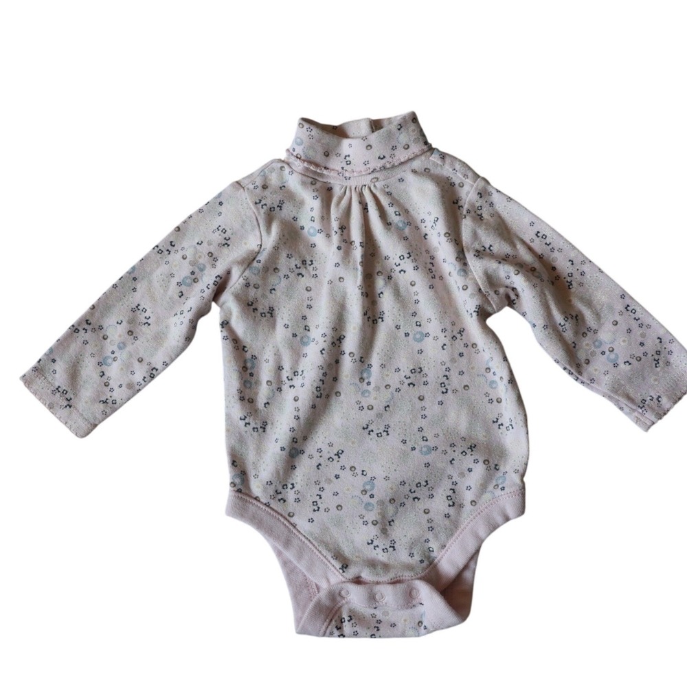 Old Navy Baby Girl Pink Floral Mock Neck Long Sleeve Bodysuit 3-6 Months